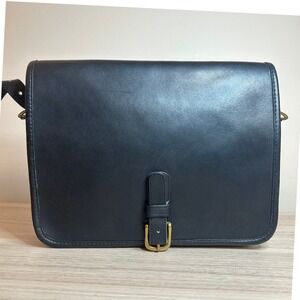 Coach Vintage Black Leather Saddle Bag Large Solid Brass 9585 Crossbody NYC EUC